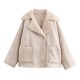 Autumn Fashion Lapel 3-Color Fur Lined Leather Long Sleeve Jacket for Women
