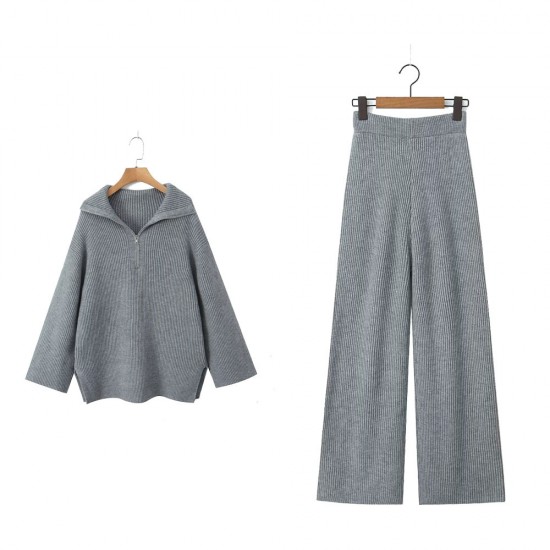 Women's New Autumn Slouchy Loose Big Lapel Knitwear + High-Waist Pants Set