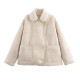 Autumn Fashion Lapel 3-Color Fur Lined Leather Long Sleeve Jacket for Women