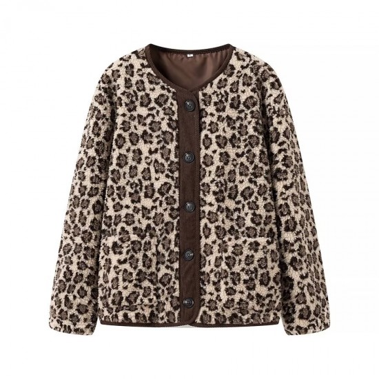 Women's Autumn Winter American Leopard Print Casual Loose Long Sleeve Jacket