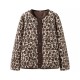 Women's Autumn Winter American Leopard Print Casual Loose Long Sleeve Jacket