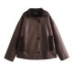 Women's New Spring Autumn Casual Reversible Lapel Fur Lined Leather Jacket