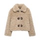 Women's Winter Fashion EU-US Style Lapel Knot Button Fleece Long Sleeve Jacket