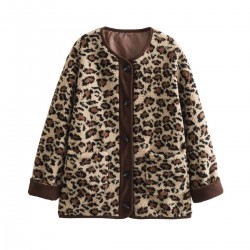 Women's Autumn Winter American Leopard Print Casual Loose Long Sleeve Jacket