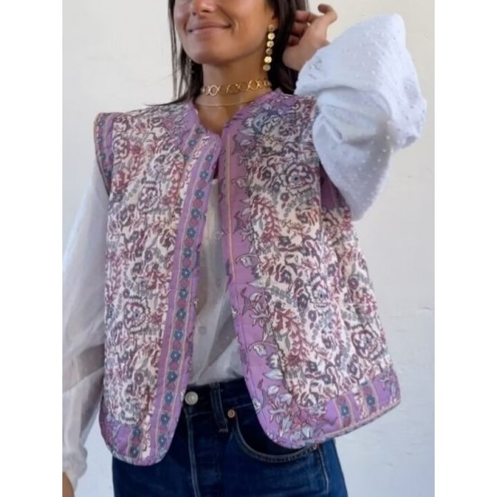 Women's New Autumn Winter EU-US Style Street Fashion Printed Padded Vest Gilet