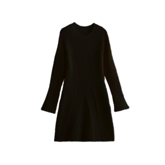 New Spring Autumn Women's EU-US Style Fashion Ribbed Knit Dress