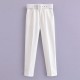 Women's New EU-US Style Slim-Fit High-Waist Casual Pants with Belt - Yellow Cropped Trousers
