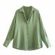 Women's EU-US Style Multi-Color Satin Texture Drapey Long Sleeve Blouse