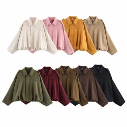 9-Color EU-US Style Spring Autumn Casual Suede Texture Lapel Pilot Jacket for Women