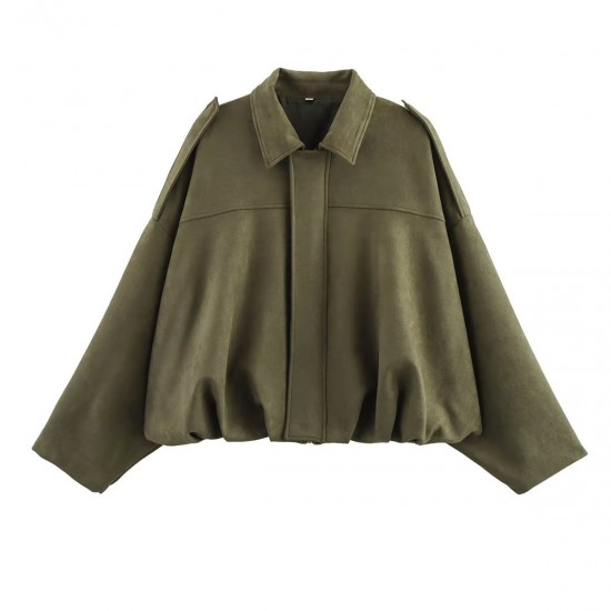 9-Color EU-US Style Spring Autumn Casual Suede Texture Lapel Pilot Jacket for Women