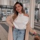Women's Autumn Winter EU-US Ins Style Off-Shoulder Sexy Loose Pullover Knit Sweater