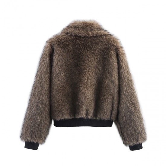 Women's Winter EU-US Style Lapel Long Sleeve Faux Fur Patchwork Jacket