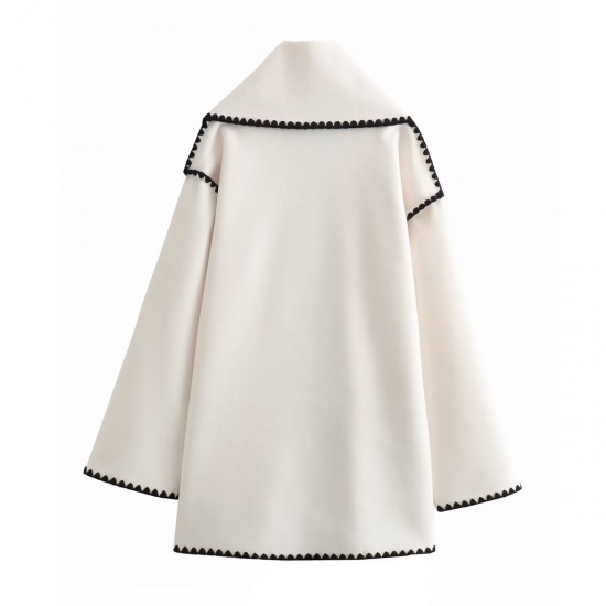 Women's New Autumn Winter Solid Color Fashion Chanel-Style Scarf-Detail Wool Blend Jacket