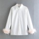 New Women's EU-US Style Long Sleeve Lapel Blouse with Feather Cuff Detail