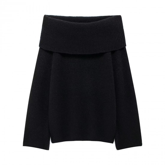 Women's Autumn Winter Off-Shoulder Sexy Slim Solid Color Pullover Sweater