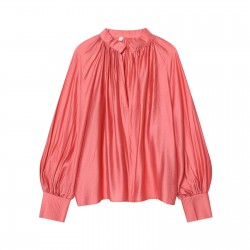 Women's 2026 Spring EU-US Style V-Neck Long Sleeve Solid Color Blouse