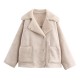 Autumn Fashion Lapel 3-Color Fur Lined Leather Long Sleeve Jacket for Women