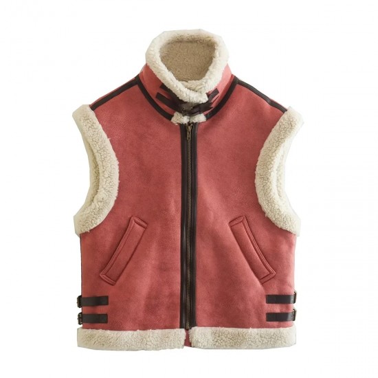 Y2K New EU-US Style Women's Fur Lined Fleece Patchwork Cotton Vest Gilet