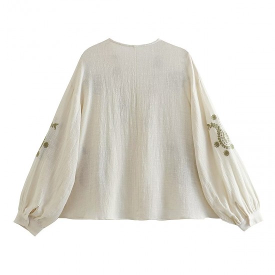 Y2K Women's Summer EU-US Style Loose Cotton Embroidered Blouse