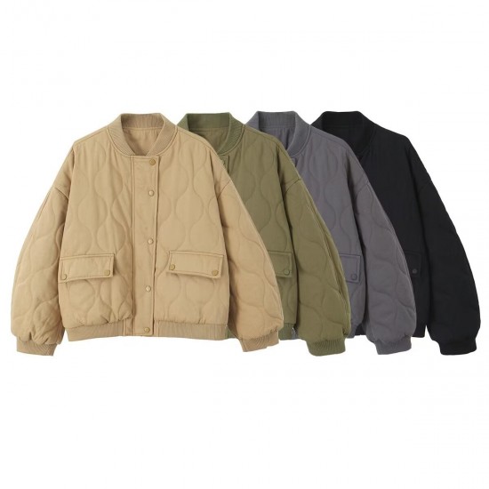 Women's Autumn Winter Fashion Loose Pilot Shoulder Washed Padded Jacket