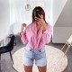 Women's New Summer EU-US Style Loose Cotton Pocket-Detail Long Sleeve Shirt