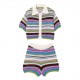 New EU-US Spring Crochet Polo Collar Knit Top + Shorts Set