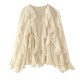 Women's Summer EU-US Style Fashion V-Neck Layered Ruffled Pleated Blouse