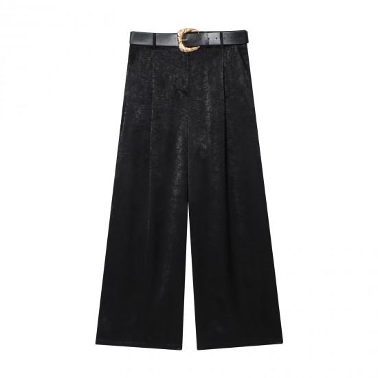 Women's 2026 Spring Summer EU-US Style Fashion Versatile Belted Satin Texture Wide-Leg Pants
