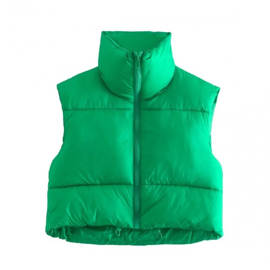 9-Color EU-US Women's New Spring Autumn Padded Vest Zipper Stand Collar Gilet