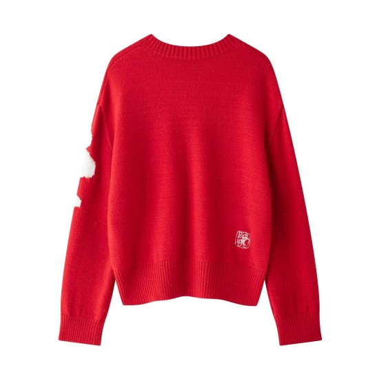 Autumn Golden Scale Floral Contrast Jacquard Embroidered Knit Sweater for Women