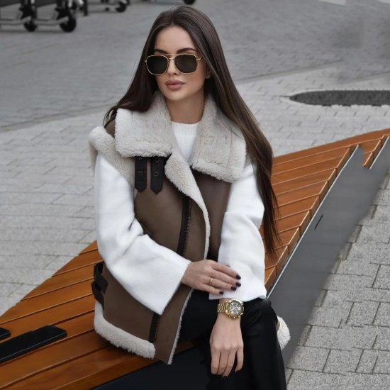 Y2K New EU-US Style Women's Fur Lined Fleece Patchwork Cotton Vest Gilet