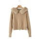 Women's Autumn Winter EU-US Style Faux Fur Collar Hooded Long Sleeve Zipper Knit Sweater Cardigan