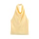 Women's Summer EU-US Style Satin Texture Backless Halter Solid Color Top