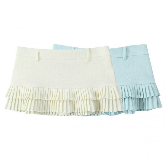 New Spring EU-US Fashion Striped Short Sleeve T-Shirt + Low-Waist Pleated Mini Skirt Set